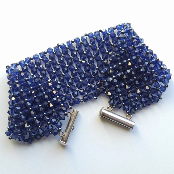 Saturnine Sparkle Jewelry - Handmade Swarovski Dark Sapphire Cuff Bracelet